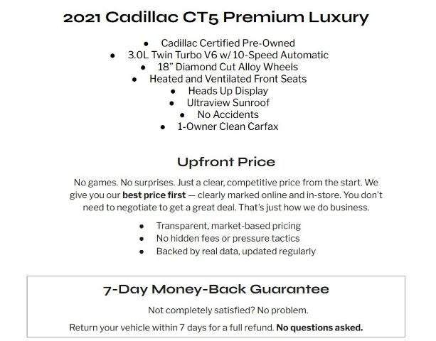 2021 Cadillac CT5 4dr Sdn Premium Luxury