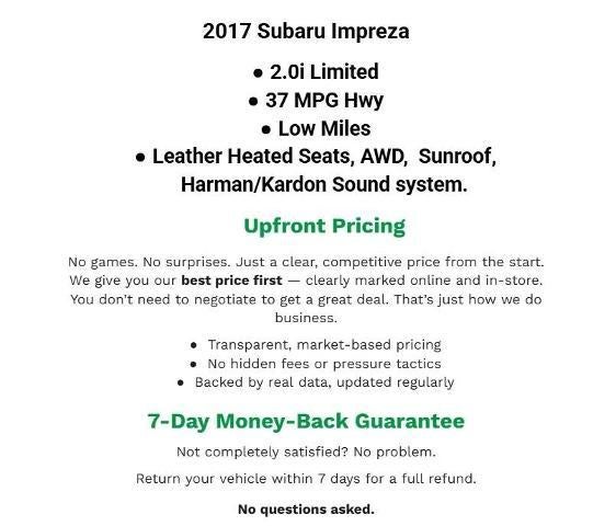 2017 Subaru Impreza 2.0i Limited 5-door CVT