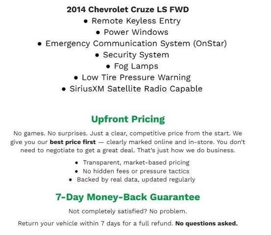 2014 Chevrolet Cruze 4DR SDN AUTO LS **REMOTE KEYLESS ENTRY**POWER WINDOWS**FOG LAMPS**