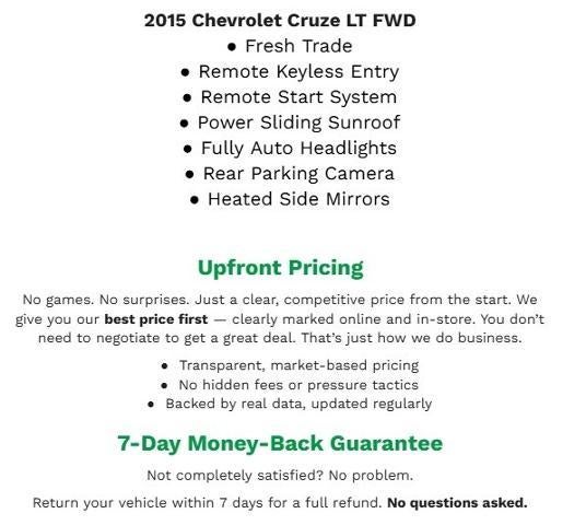 2015 Chevrolet Cruze 4DR SDN AUTO 1LT **REMOTE START SYSTEM**REMOTE KEYLESS ENTRY**BACK UP CAMERA**