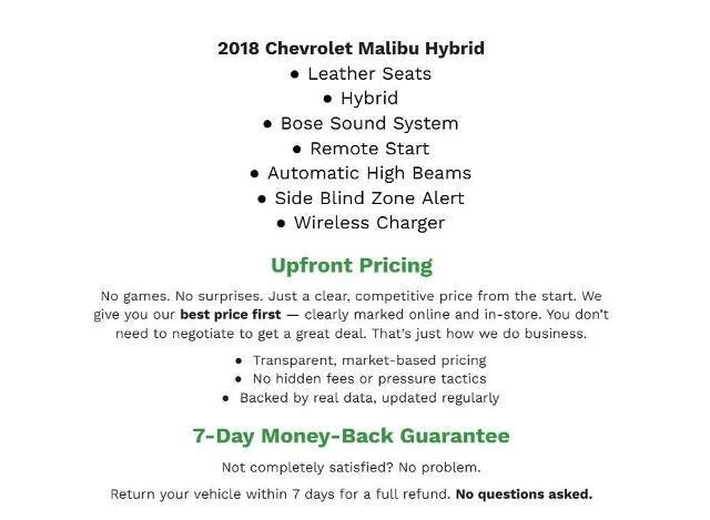 2018 Chevrolet Malibu 4DR SDN HYBRID W/1HY **AUTOMATIC HIGH BEAMS**WIRELESS CHARGER**BOSE SOUND SYSTEM**