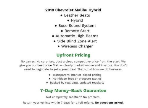 2018 Chevrolet Malibu 4DR SDN HYBRID W/1HY **AUTOMATIC HIGH BEAMS**WIRELESS CHARGER**BOSE SOUND SYSTEM**