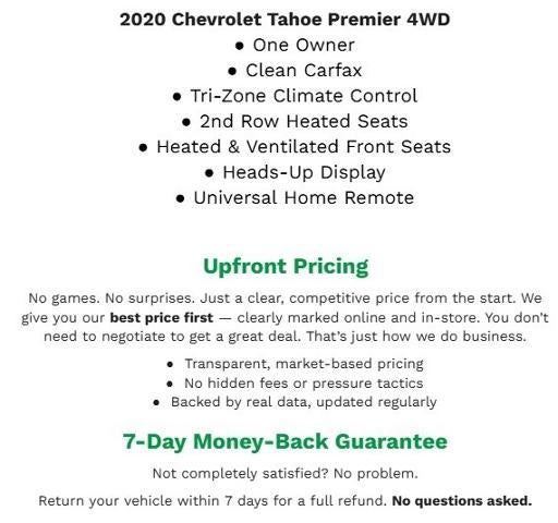 2020 Chevrolet Tahoe 4WD 4DR PREMIER **ADAPTIVE CRUISE CONTROL**HEADS-UP DISPLAY**TRI-ZONE HEATING AND COOLING**