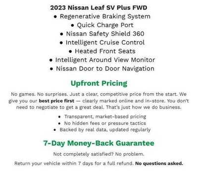 2023 Nissan LEAF SV PLUS HATCHBACK **HEATED FRONT SEATS**QUICK CHARGE PORT**INTELLIGENT CRUISE CONTROL**