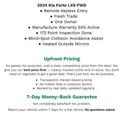 2024 Kia Forte LXS IVT **REMOTE KEYLESS ENTRY**BLIND SPOT COLLISION AVOIDANCE ASSIST**HEATED SIDE MIRRORS**