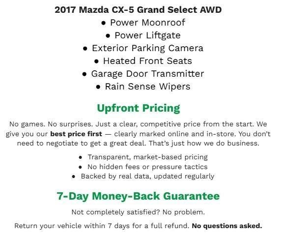 2017 Mazda Mazda CX-5 GRAND SELECT AWD **POWER MOONROOF**POWER LIFTGATE**GARAGE DOOR TRANSMITTER**